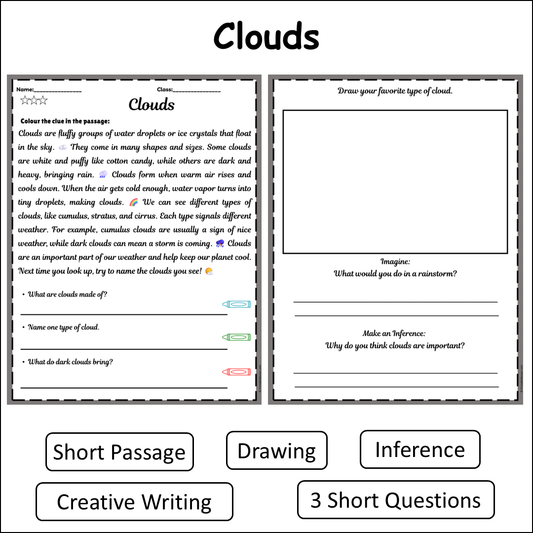 Clouds | Short Reading Comprehension Creative Worksheet