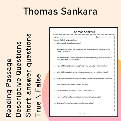 Thomas Sankara | Reading Comprehension Passage Printable Activity