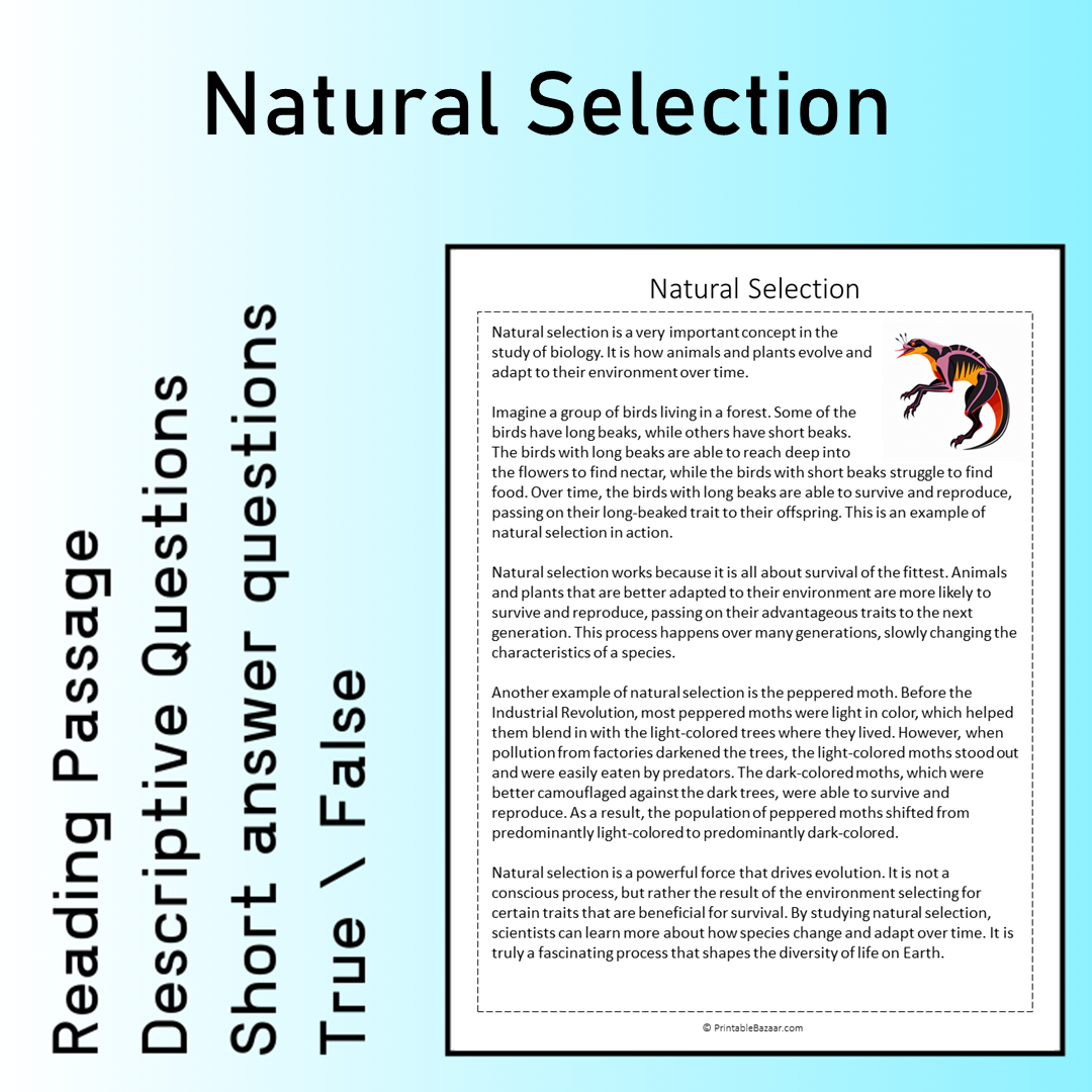 Natural Selection | Reading Comprehension Passage Printable Worksheet