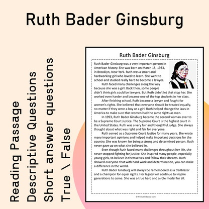 Ruth Bader Ginsburg | Reading Comprehension Passage Printable Activity