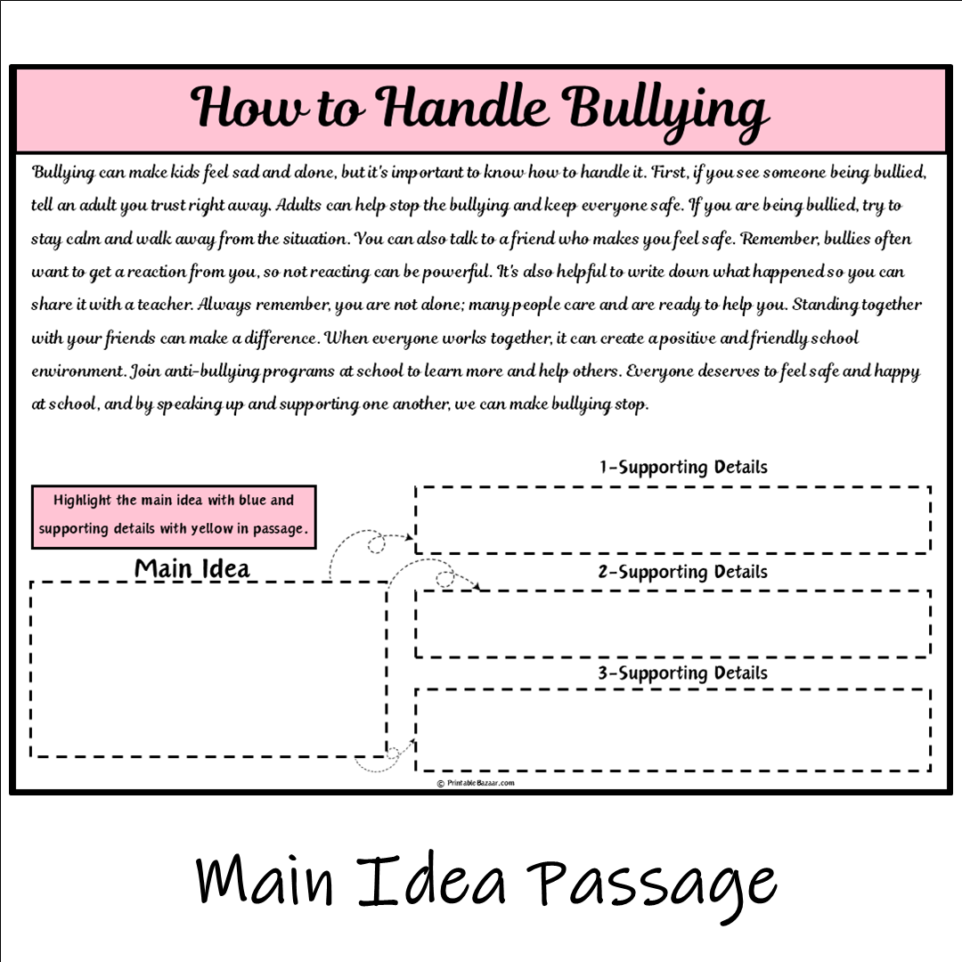 How to Handle Bullying | Main Idea and Supporting Details Reading Passage and Questions