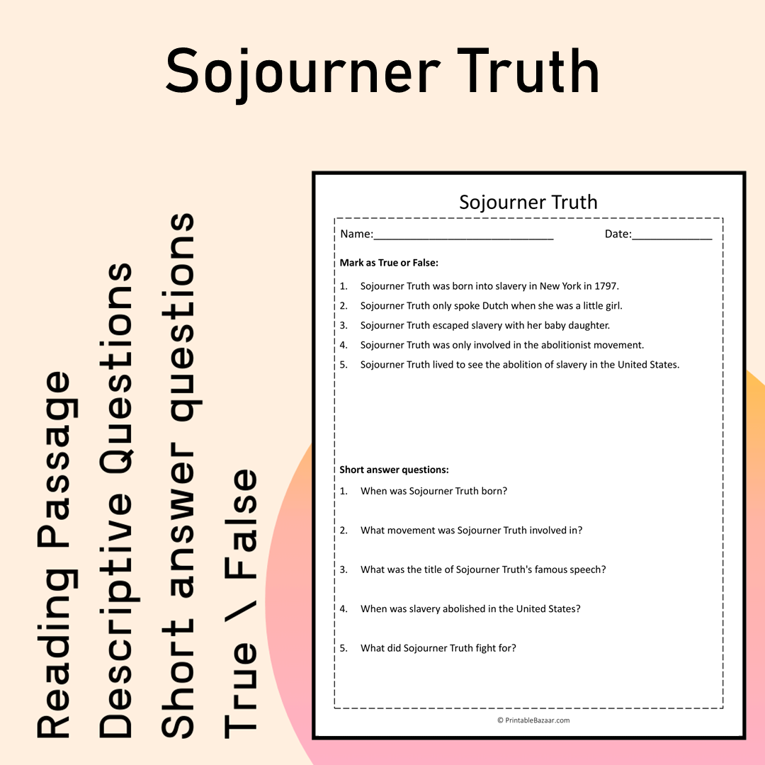 Sojourner Truth | Reading Comprehension Passage Printable Activity