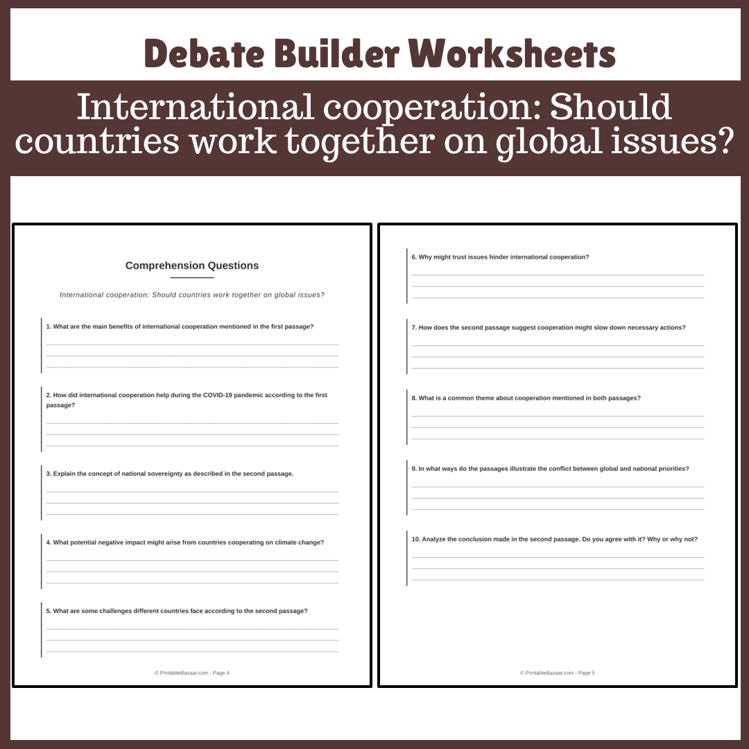 International cooperation: Should countries work together on global issues? | Favour and Against Worksheet Printable Activity
