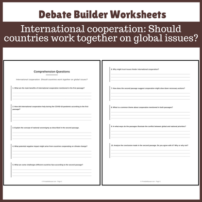 International cooperation: Should countries work together on global issues? | Favour and Against Worksheet Printable Activity