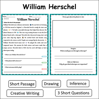 William Herschel | Short Reading Comprehension Creative Worksheet