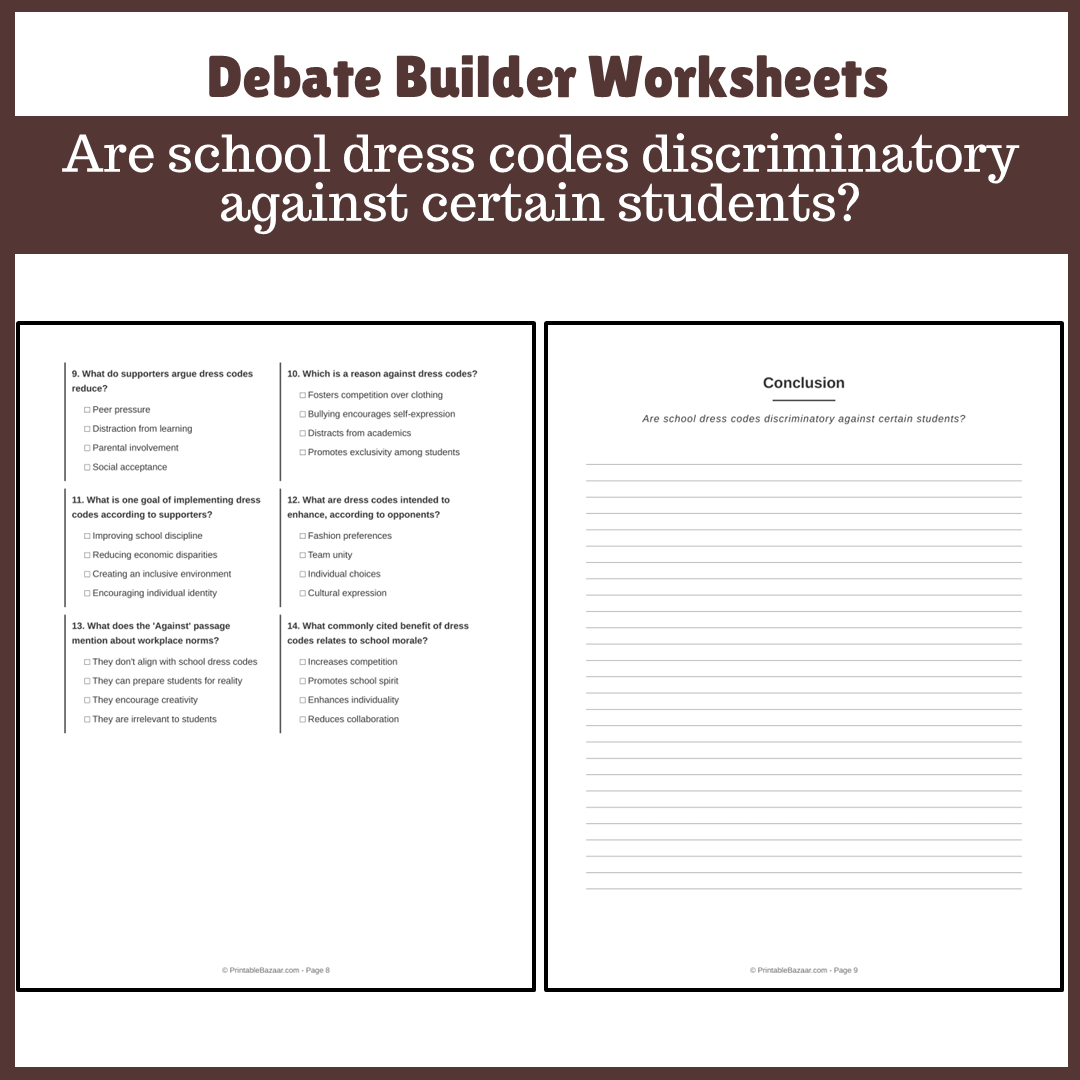 Are school dress codes discriminatory against certain students? | Favour and Against Worksheet Printable Activity