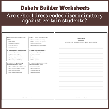 Are school dress codes discriminatory against certain students? | Favour and Against Worksheet Printable Activity