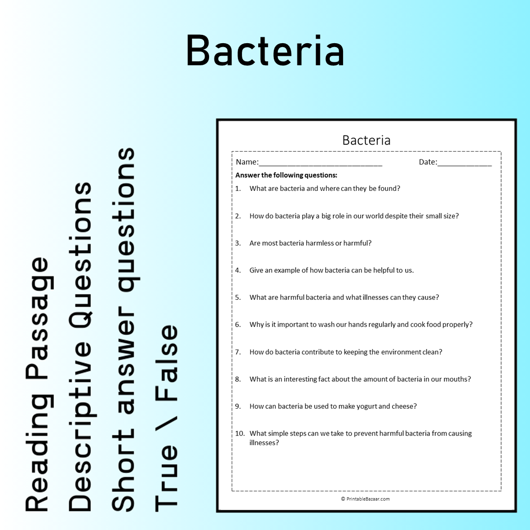 Bacteria | Reading Comprehension Passage Printable Worksheet