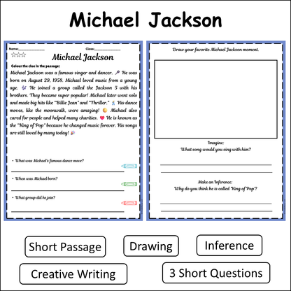 Michael Jackson | Short Reading Comprehension Creative Worksheet