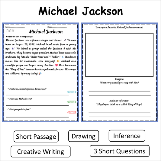 Michael Jackson | Short Reading Comprehension Creative Worksheet