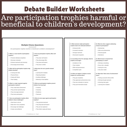Are participation trophies harmful or beneficial to children's development? | Favour and Against Worksheet Printable Activity