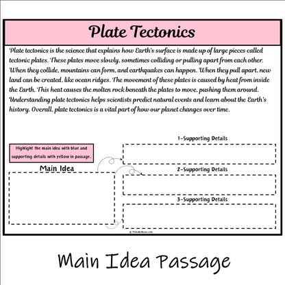 Plate Tectonics | Main Idea and Supporting Details Reading Passage and Questions