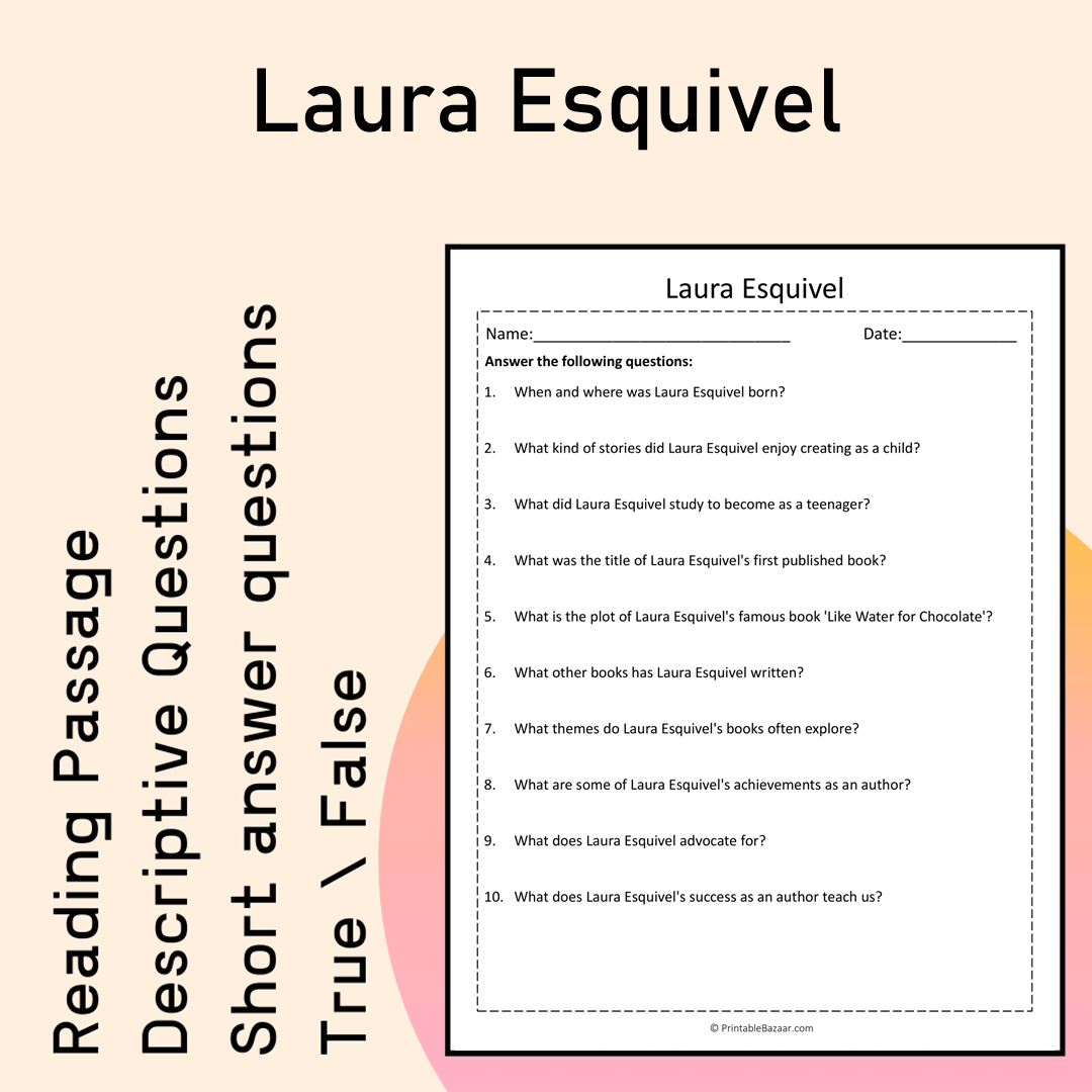 Laura Esquivel | Reading Comprehension Passage Printable Activity