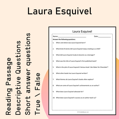 Laura Esquivel | Reading Comprehension Passage Printable Activity