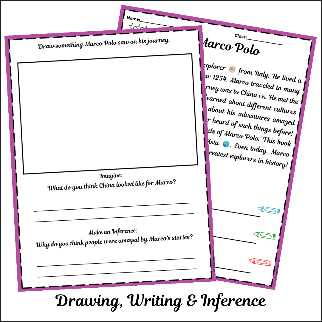 Marco Polo | Short Reading Comprehension Creative Worksheet