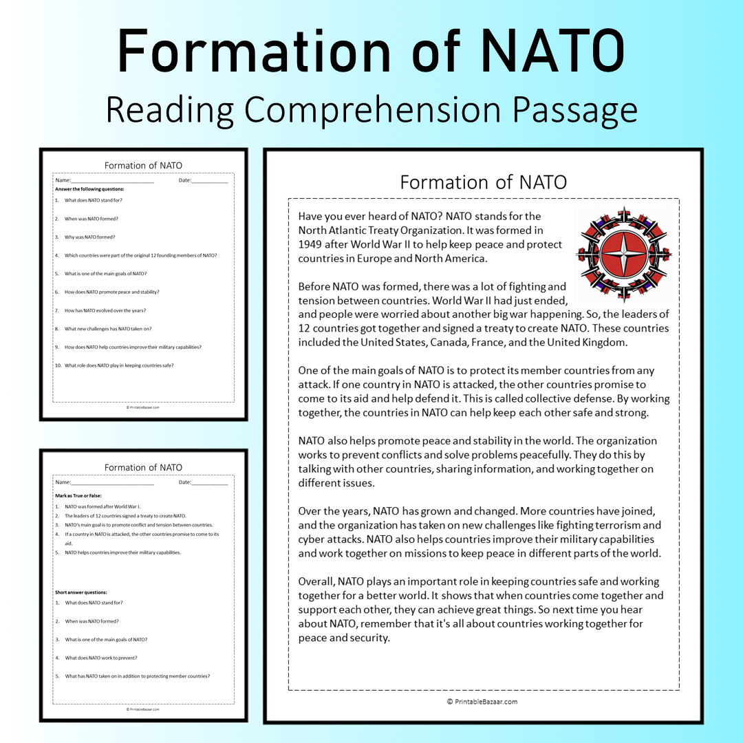 Formation of NATO | Reading Comprehension Passage Printable Worksheet