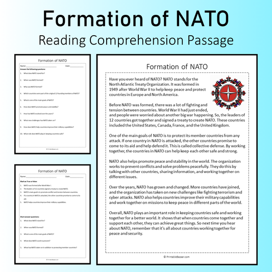 Formation of NATO | Reading Comprehension Passage Printable Worksheet