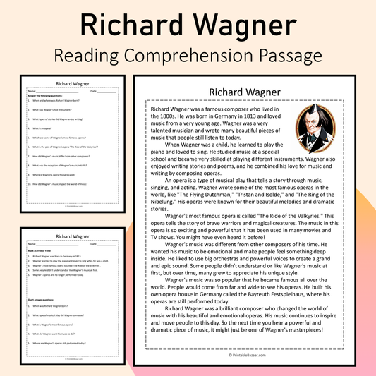 Richard Wagner | Reading Comprehension Passage Printable Activity