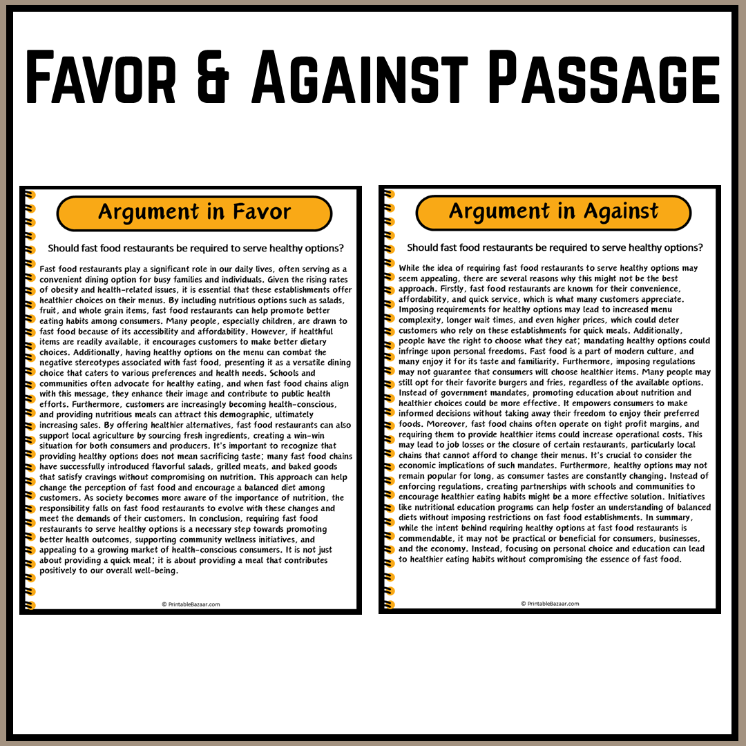 Should fast food restaurants be required to serve healthy options? | Debate Case Study Worksheet