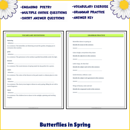 Butterflies in Spring | Poem Grammar Worksheet Printable Activity