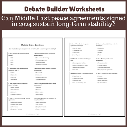 Can Middle East peace agreements signed in 2024 sustain long-term stability? | Favour and Against Worksheet Printable Activity