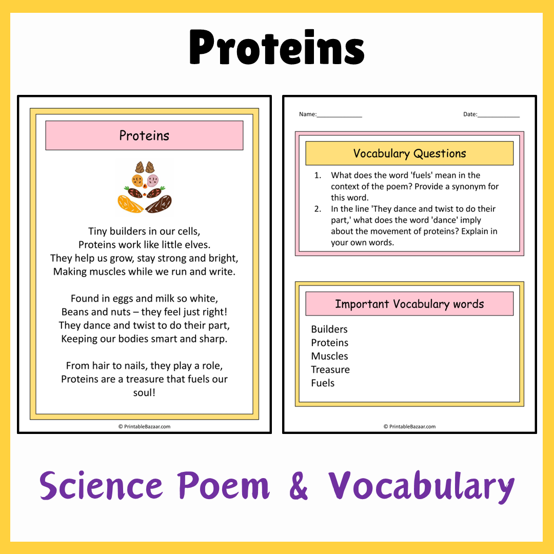 Proteins | Science Poem Reading Comprehension Activity