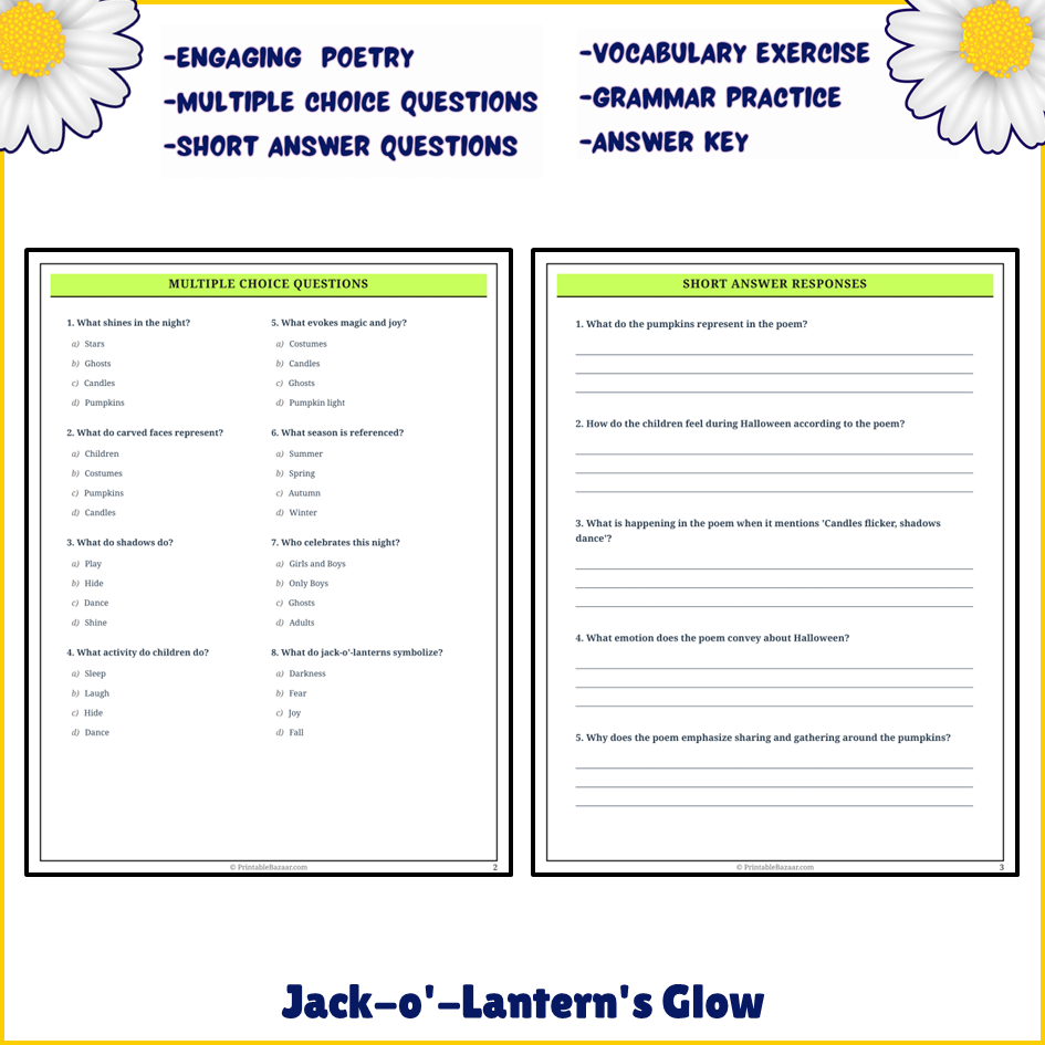 Jack-o'-Lantern's Glow | Poem Grammar Worksheet Printable Activity