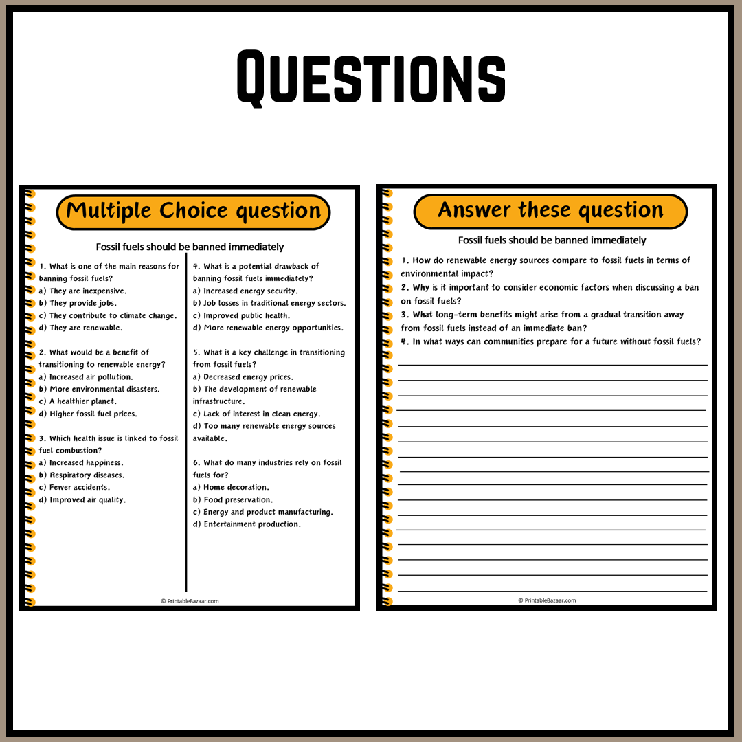 Fossil fuels should be banned immediately | Debate Case Study Worksheet