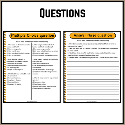 Fossil fuels should be banned immediately | Debate Case Study Worksheet