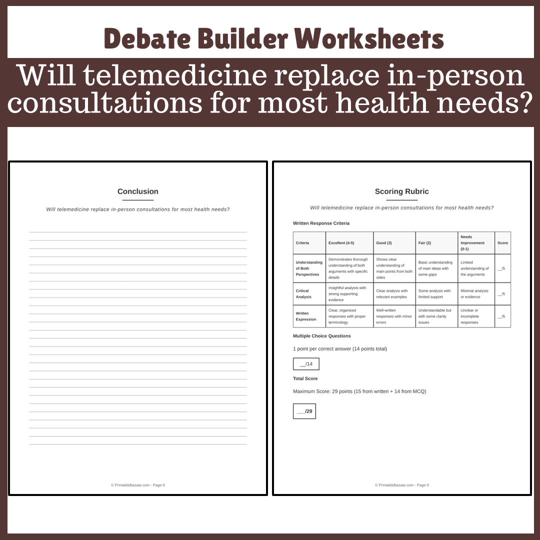 Will telemedicine replace in-person consultations for most health needs? | Favour and Against Worksheet Printable Activity