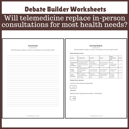 Will telemedicine replace in-person consultations for most health needs? | Favour and Against Worksheet Printable Activity