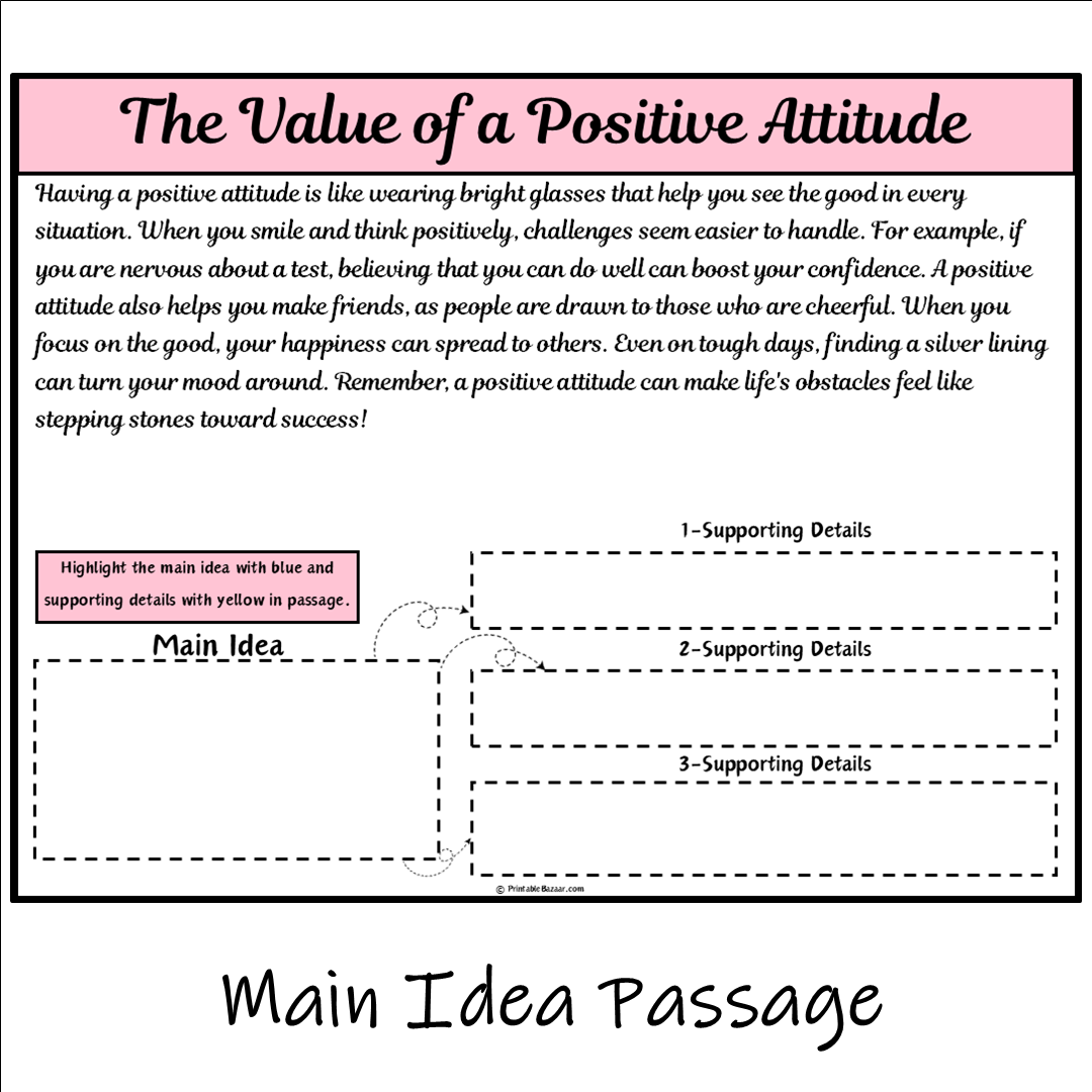 The Value of a Positive Attitude | Main Idea and Supporting Details Reading Passage and Questions