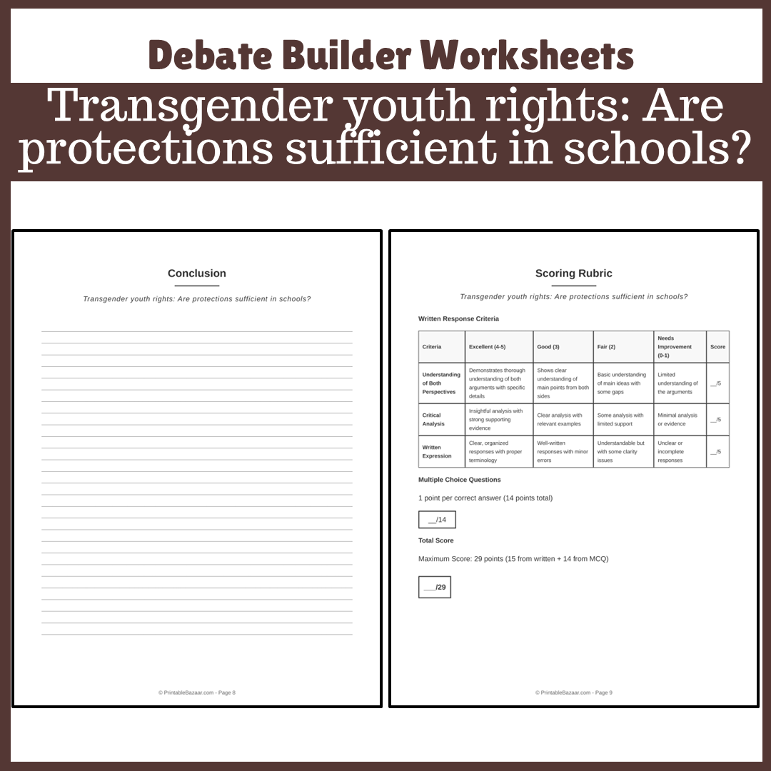 Transgender youth rights: Are protections sufficient in schools? | Favour and Against Worksheet Printable Activity