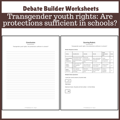 Transgender youth rights: Are protections sufficient in schools? | Favour and Against Worksheet Printable Activity