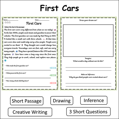 First Cars | Short Reading Comprehension Creative Worksheet