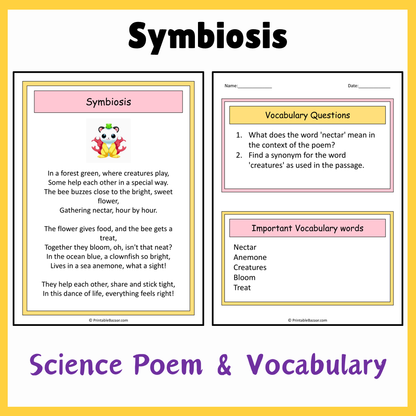 Symbiosis | Science Poem Reading Comprehension Activity