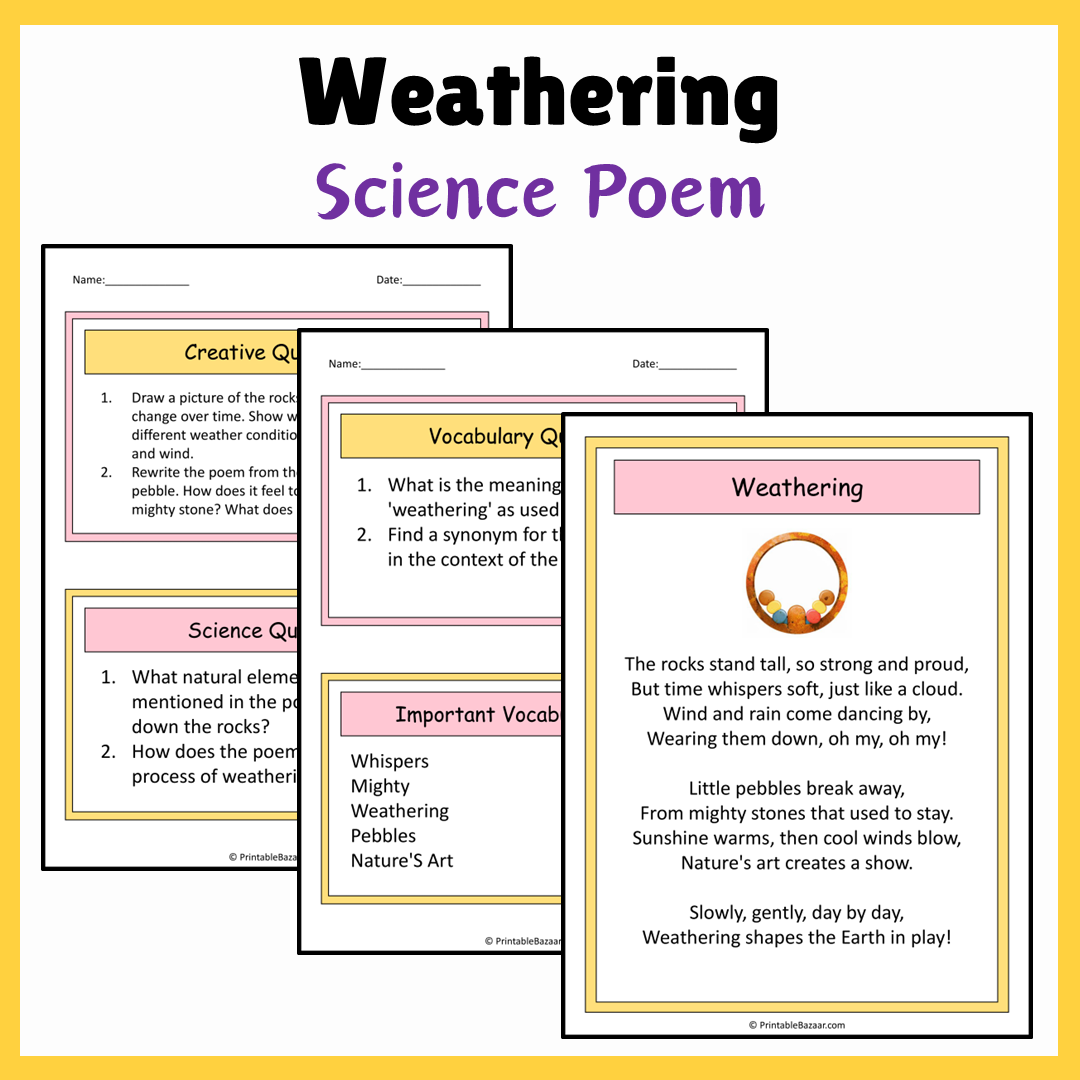 Weathering | Science Poem Reading Comprehension Activity