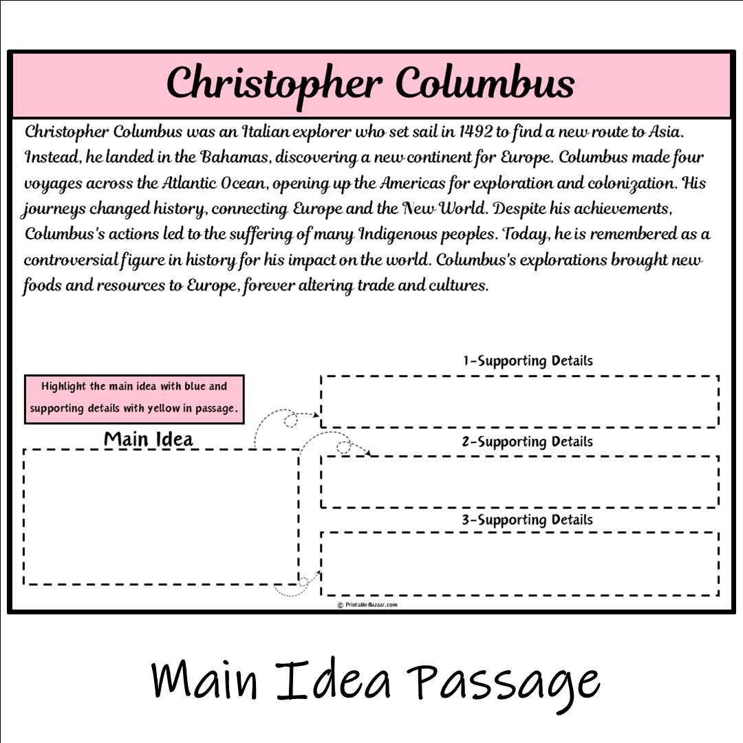 Christopher Columbus | Main Idea and Supporting Details Reading Passage and Questions