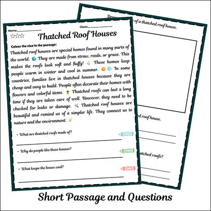 Thatched Roof Houses | Short Reading Comprehension Creative Worksheet