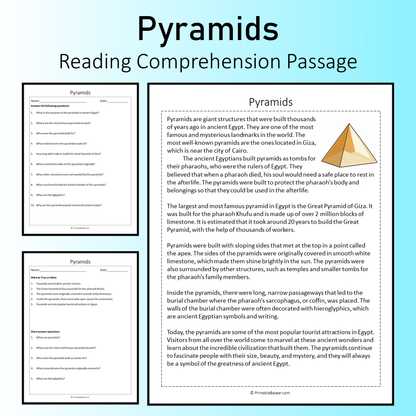 Pyramids | Reading Comprehension Passage Printable Worksheet