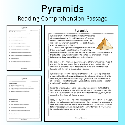 Pyramids | Reading Comprehension Passage Printable Worksheet