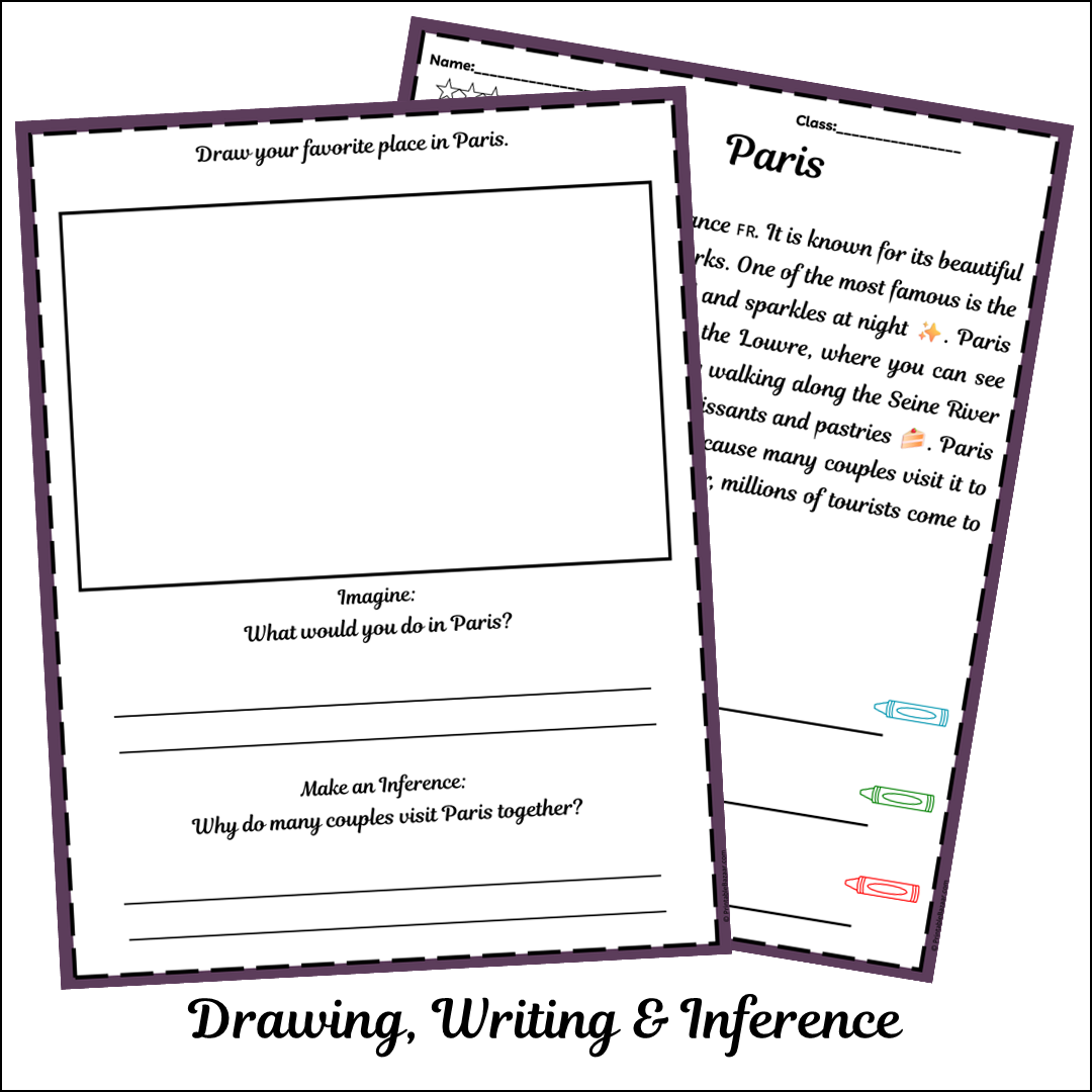 Paris | Short Reading Comprehension Creative Worksheet