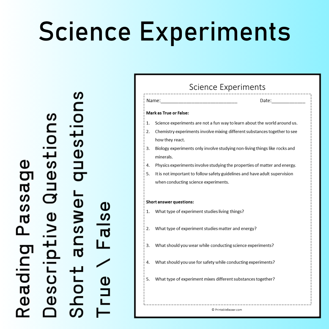 Science Experiments | Reading Comprehension Passage Printable Worksheet
