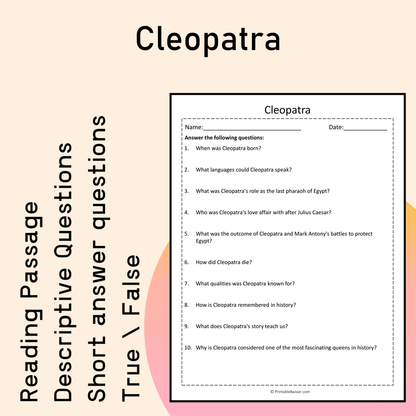 Cleopatra | Reading Comprehension Passage Printable Activity