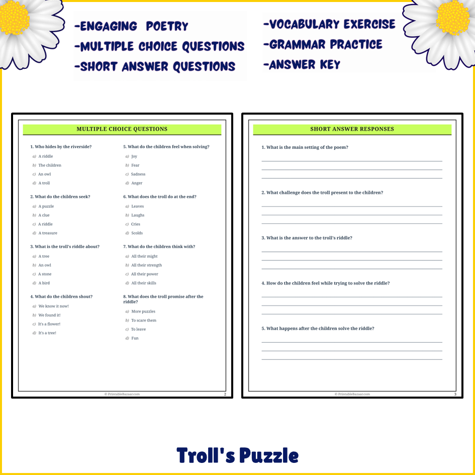 Troll's Puzzle | Poem Grammar Worksheet Printable Activity