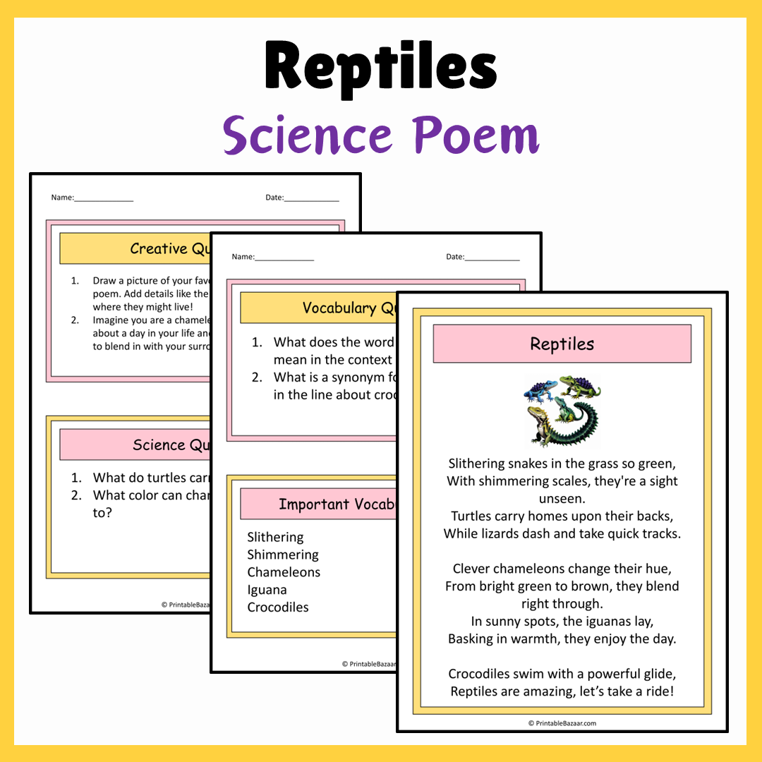 Reptiles | Science Poem Reading Comprehension Activity