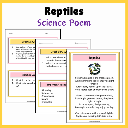 Reptiles | Science Poem Reading Comprehension Activity