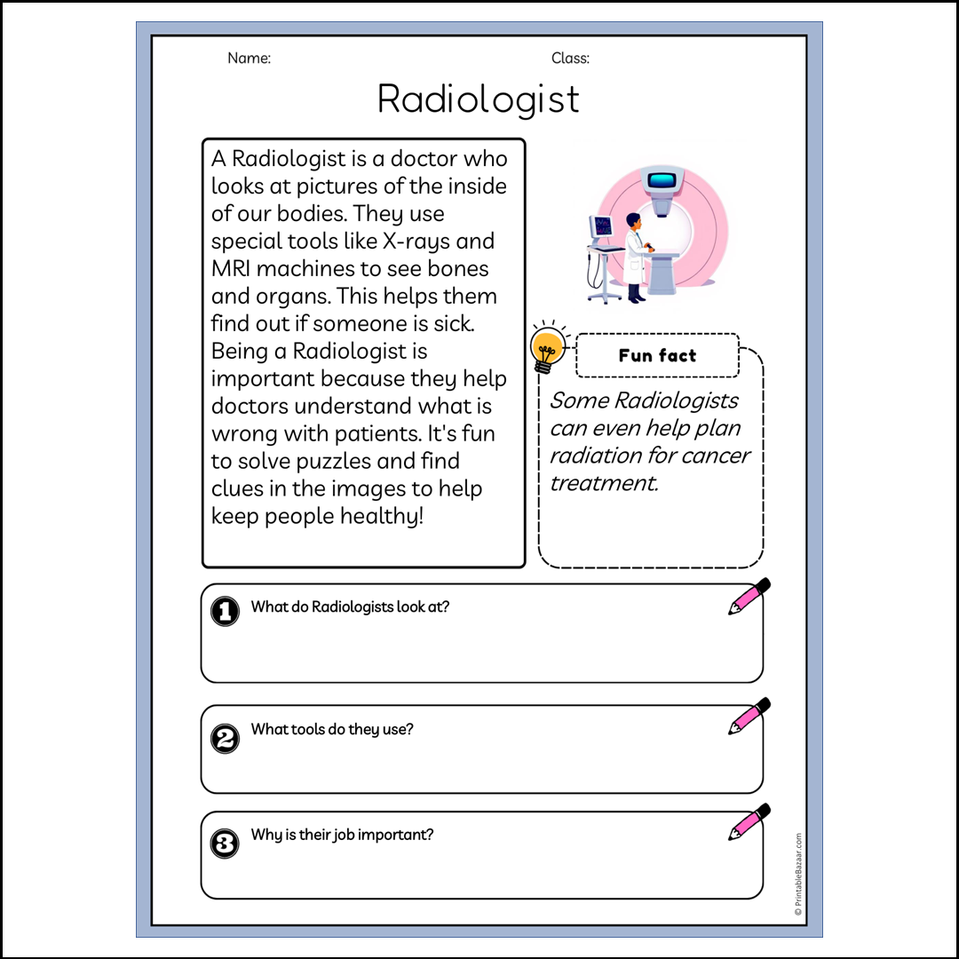 Radiologist | Reading Passage Comprehension Questions Writing Facts Worksheet