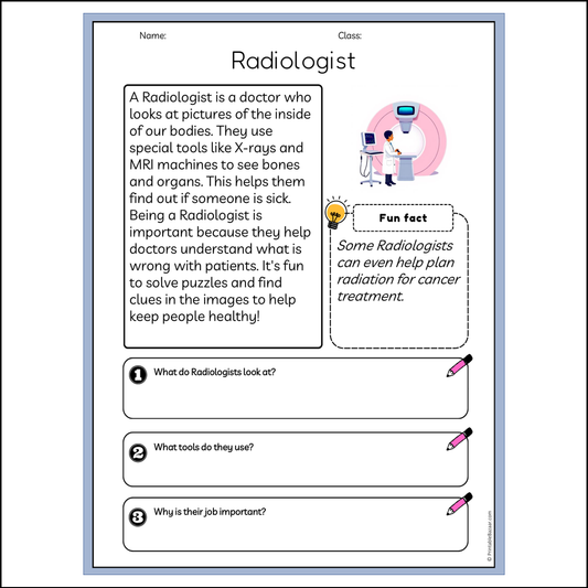 Radiologist | Reading Passage Comprehension Questions Writing Facts Worksheet