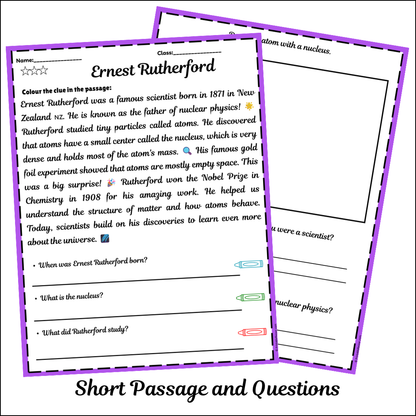 Ernest Rutherford | Short Reading Comprehension Creative Worksheet